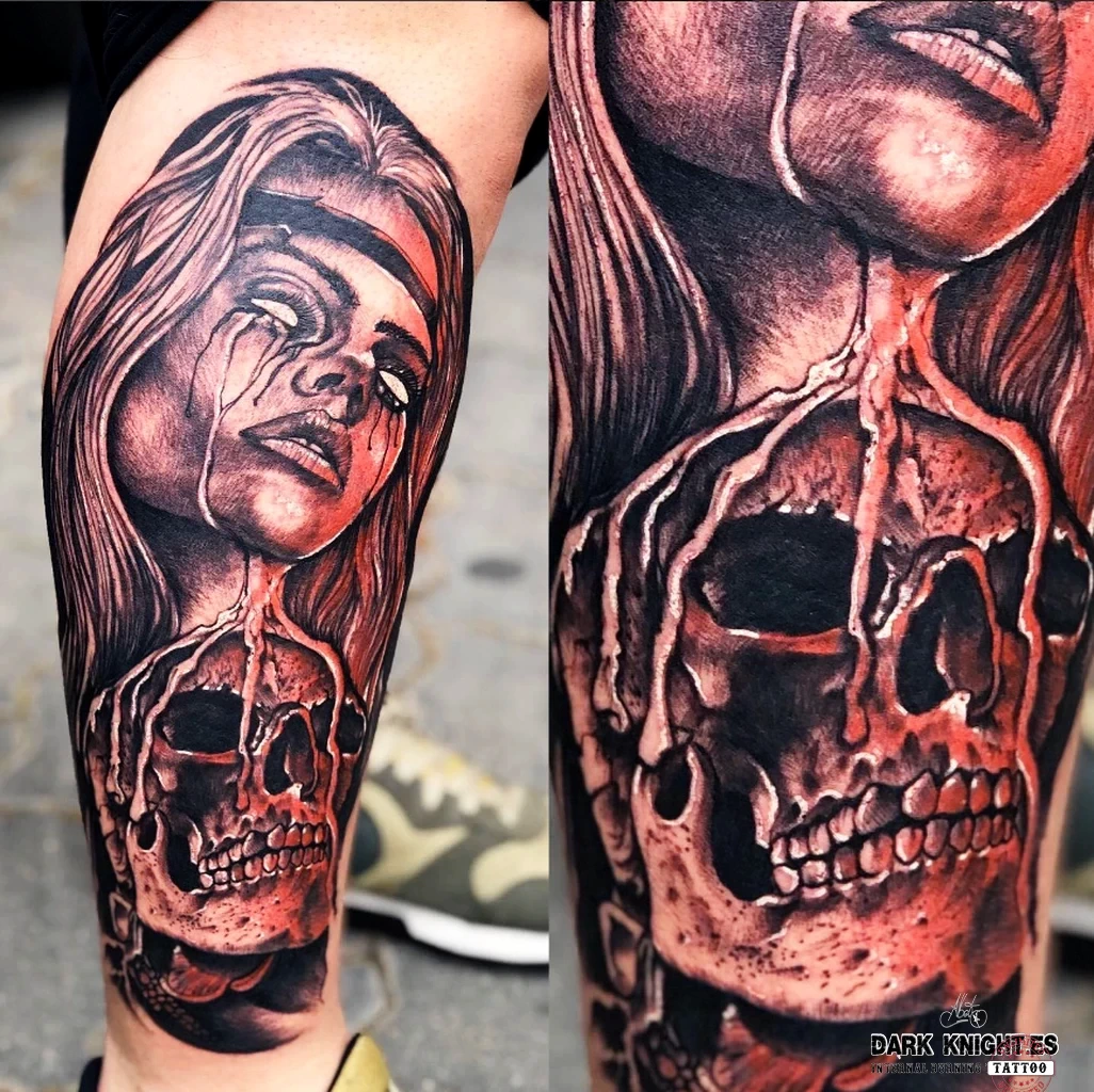 Skull DARLING - Style Blackwork Red . Skull DARLING - Style Blackwork Red .